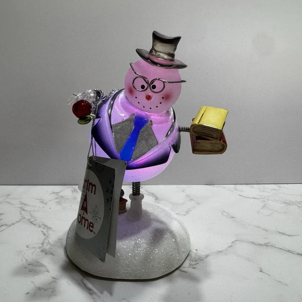 LED Snowman Librarian Professor Books figurine Changing Colours Christmas Decor